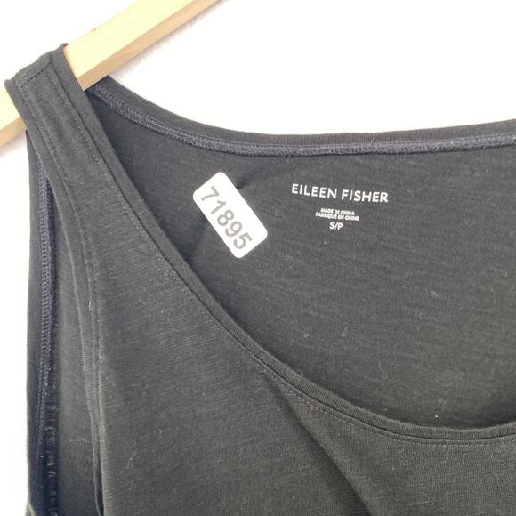 EILEEN FISHER Tank Top S Organic Cotton Slub Jersey Tunic Scoop Neck Shell Black - Picture 11 of 11